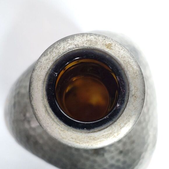 Vtg 70s Hammered Royal Holland Pewter Pinched Amber Glass Triangle Decanter - Picture 10 of 11